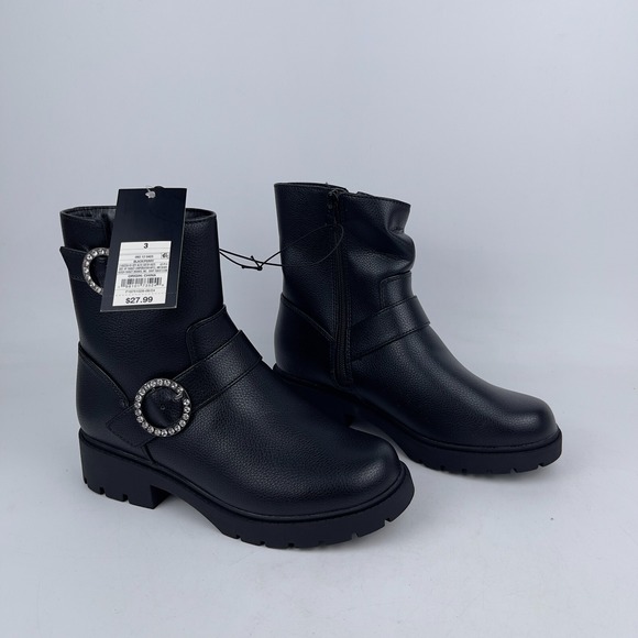 Art Class Perry Boots Kid's US 3 Black Leather Buckle Ankle Side Zip Rubber Sole - Picture 1 of 6